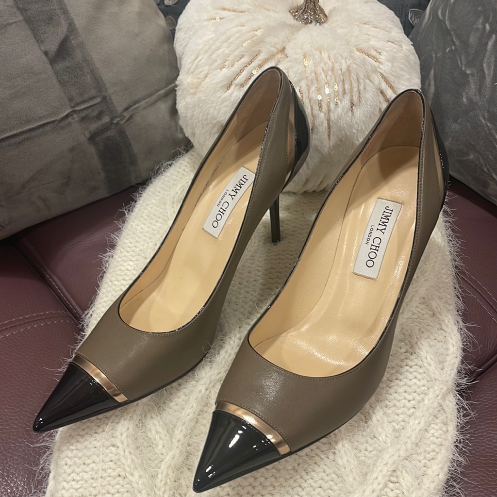 Nwt Jimmy Choo Dark Tan And Black Patent Leather Heels 42 Eu Size/ Us 11.
